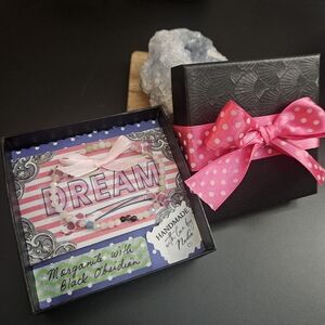 Handmade Dream Morganite Crystals Black Obsidian Stretch Bracelet OOAK Gift